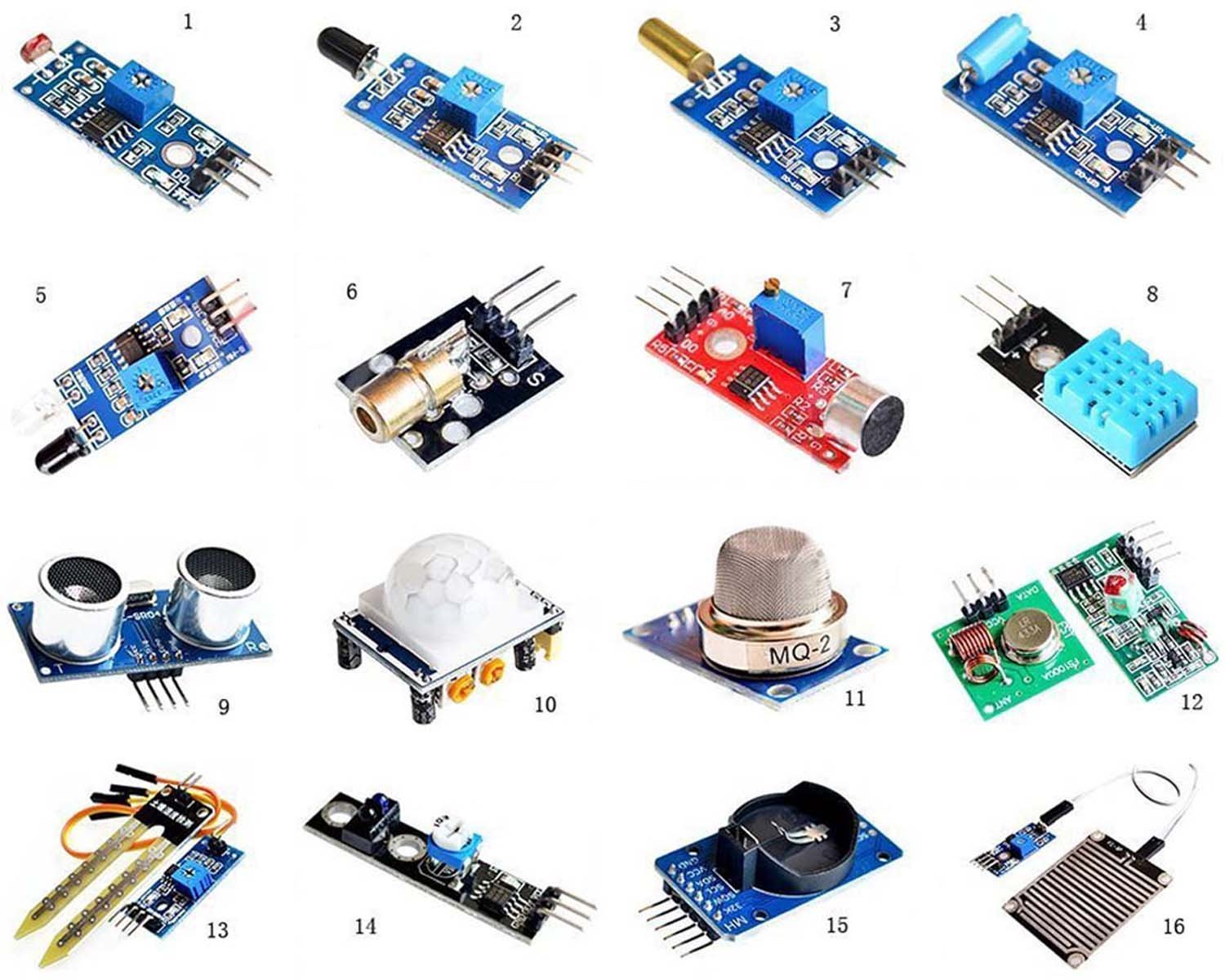 Купить набор датчиков, сенсоров и модулей для Arduino / Raspberry - 16 штук  в интернет-магазине 3DROB.RU по выгодной цене