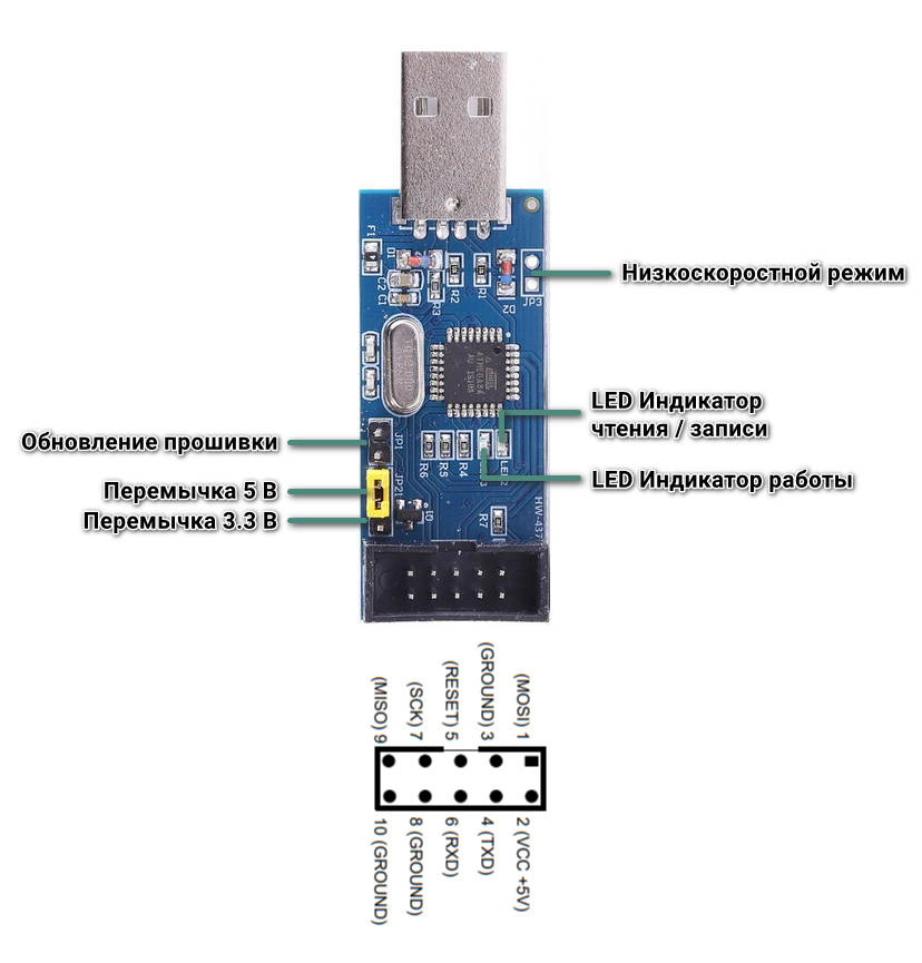 Рапиновка подключение Программатора AVR USBASP USBISP