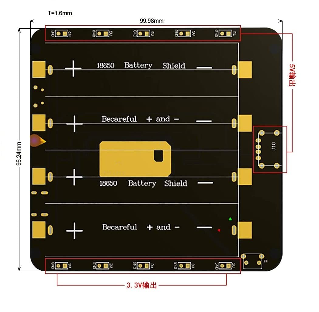 Размеры аккумуляторного блока 4x18650 для питания плат Arduino, ESP8266, ESP32