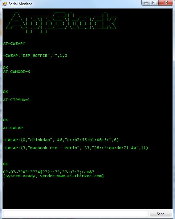 Serial monitor программы AppStack ESP8266 Config