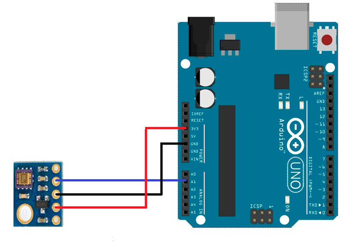 Подключение датчика GYML8511  к плате Arduino.