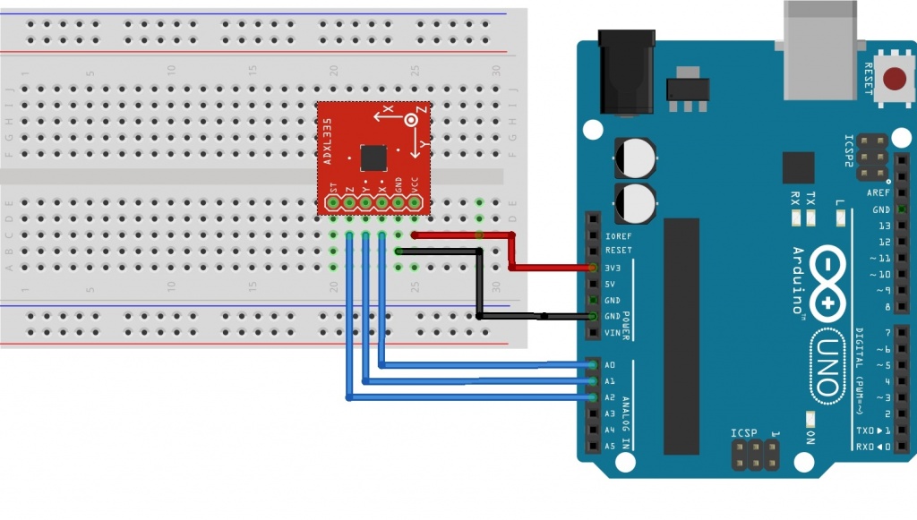 Схема соединений для подключения модуля GY-61 к плате Arduino