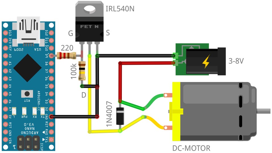 Схема управления мотором при помощи полевого транзистора