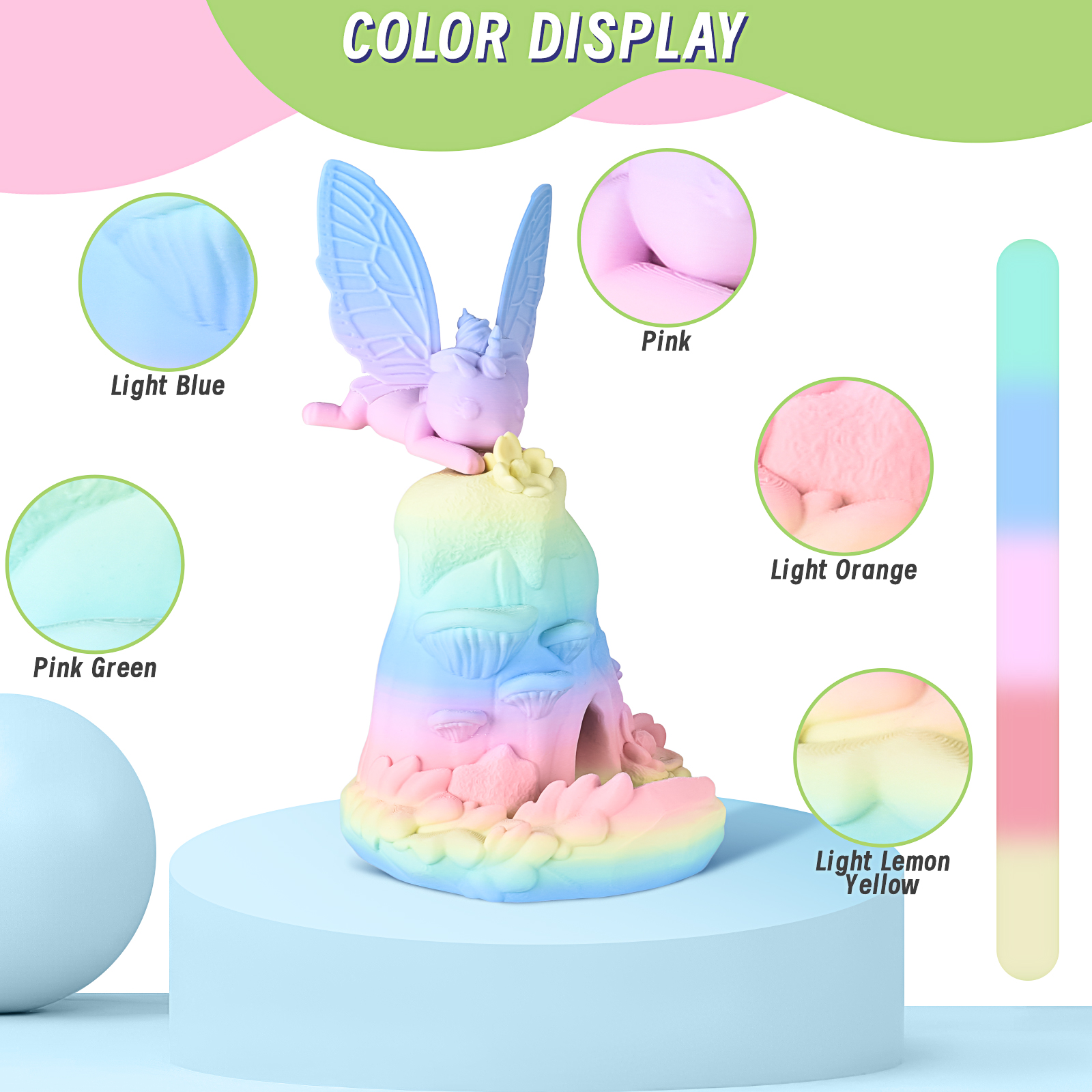 PLA Matte Rainbow Macaron 1,75 мм 1 кг (Eryone) Разноцветный - оттенки
